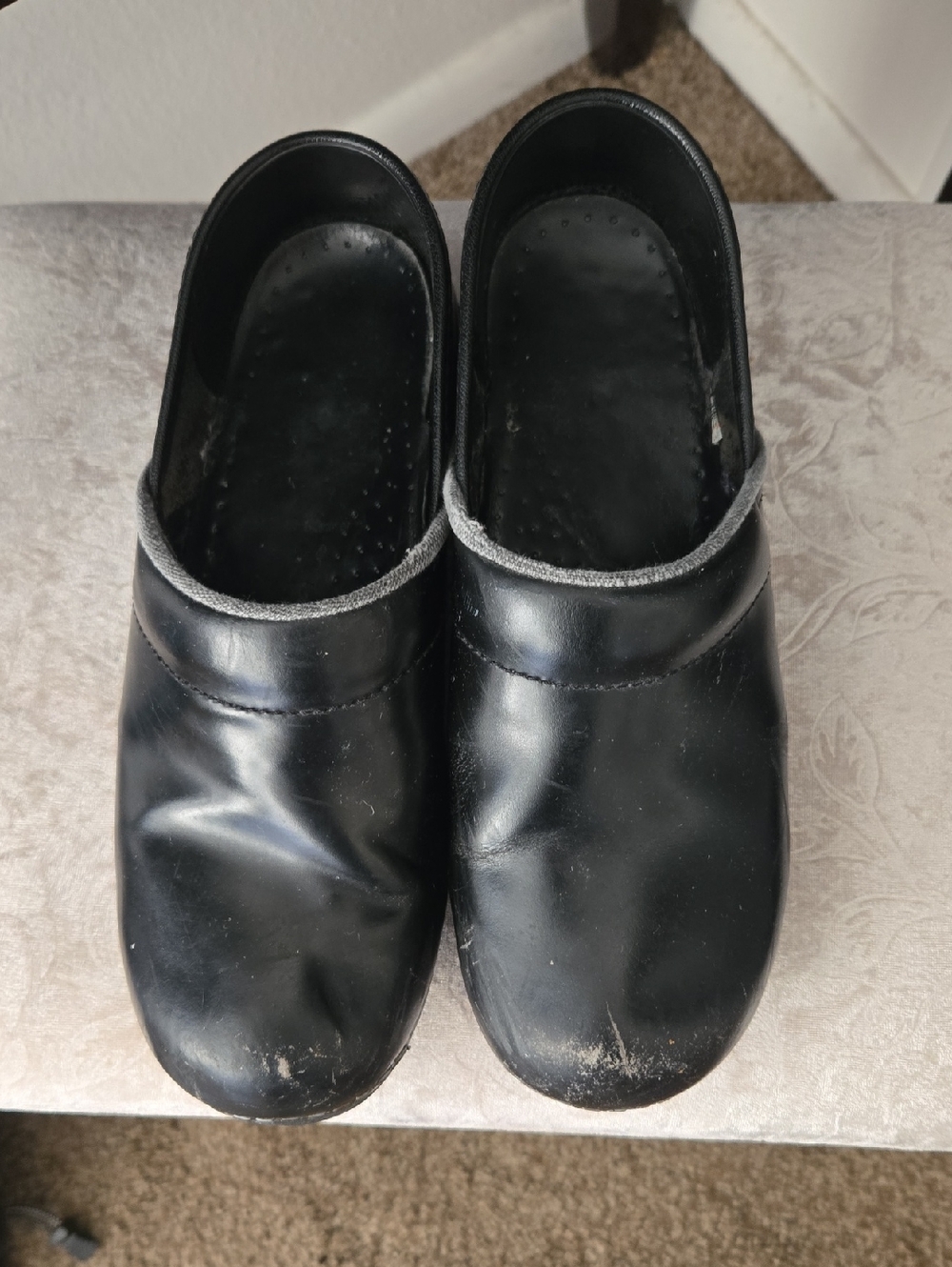 Dansko Black Leather Slip-On Clogs